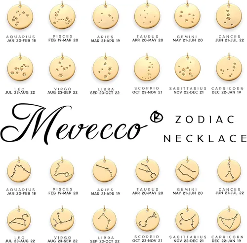 Vista 5 de Mevecco - Collar de oro, disco de moneda, zodiaco, 12 constelaciones, estrella conectada, grabado con horóscopo, colgante de astrología, cadena