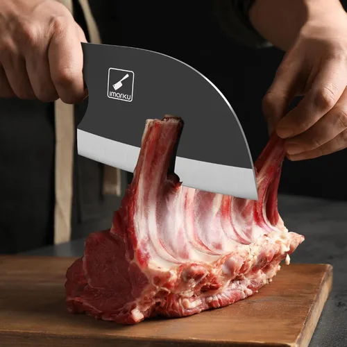 Vista 4 de imarku Cuchillo de carnicero, cuchillo de chef serbio de 7 pulgadas, cortador de carne de espiga completa forjado de acero de alto carbono