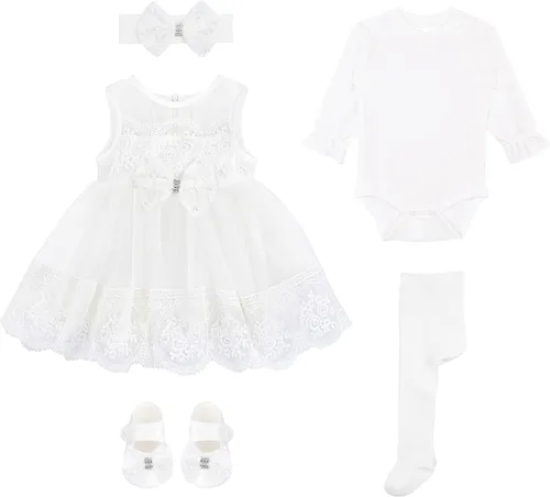 Vista 2 de Taffy - Vestido bordado de bautizo para bebé, 6 piezas, de 0 a 3 meses, color blanco, Blanco