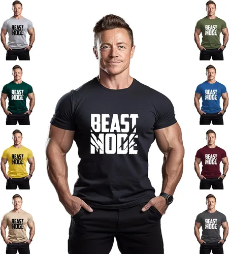 Vista 3 de ReedCA Mens Bodybuilding T-Shirt - Gym Training Top Fitness - Beast Mode