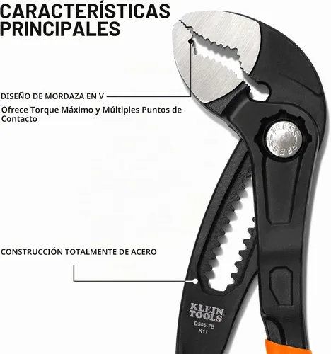 Vista 2 de Klein Tools D5057B Alicates ajustables de 7 pulgadas, alicates de bomba Klaw de ajuste rápido, diseño compacto con mordaza en V y dientes