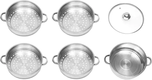Vista 3 de Olla de vapor para cocinar, olla de vapor de acero inoxidable de 5 niveles de 10.2 in/10 pulgadas, utensilios de cocina de cocción de carne y 26 cm.