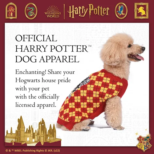 Vista 3 de Harry Potter Gryffindor Suéter para perro, ropa exterior para mascotas, ropa y accesorios para perros con licencia oficial para casas de Hogwarts