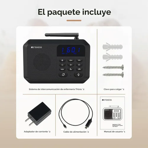Vista 9 de Retekess TH201 Intercomunicadores inalámbricos para el hogar, intercomunicador manos libres, largo alcance 1 milla, 22 canales, VOX, cuidado