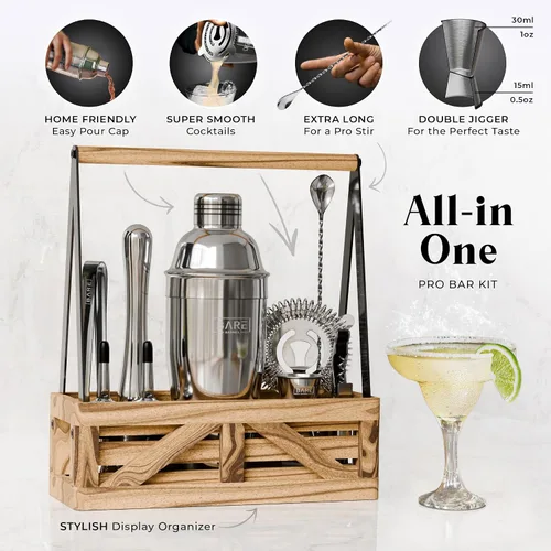Vista 2 de BARE BARREL® Mixology Bartender Kit Bar Set Juego de coctelera de Martini Herramientas de mezcla de barware para el hogar Carrito portátil