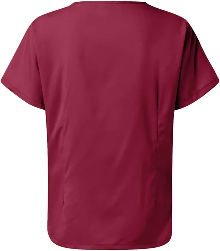 Vista 5 de Conjunto de uniforme médico para mujer, elástico en 4 direcciones, bolsillos ligeros, cuello en V, conjunto de ropa quirúrgica con cordón elástico