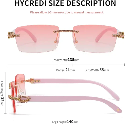 Vista 3 de KAMMPT Gafas de sol vintage sin montura para mujeres y hombres, lentes rectangulares de metal dorado con diamantes sin marco