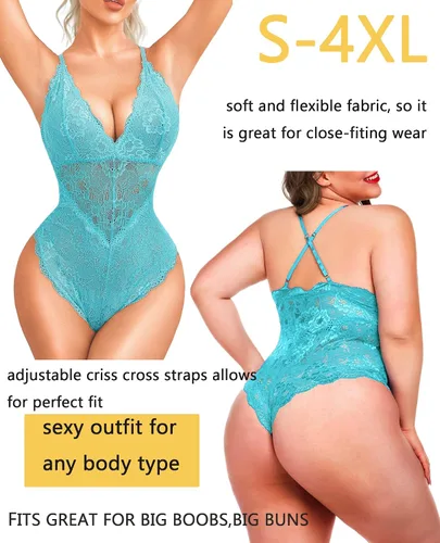 Vista 3 de Avidlove - Lencería sexy de encaje para mujer, body con escote pronunciado, babydoll de una pieza con broche de presión en la entrepierna