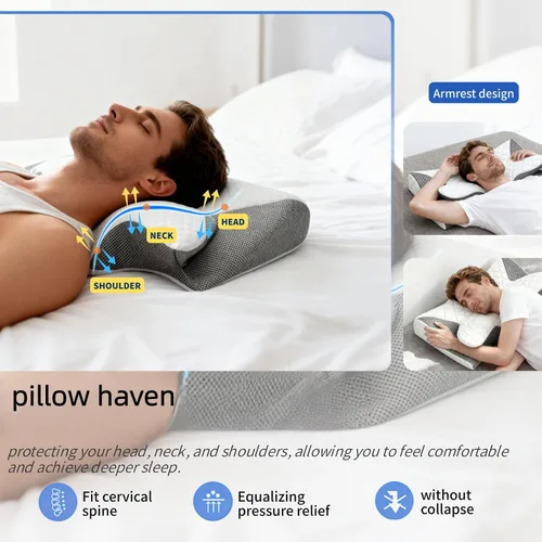 Vista 4 de Almohada cervical ergonómica para soporte del cuello, almohada de espuma viscoelástica para dormir de lado, espalda y estómago, diseño ortopédico