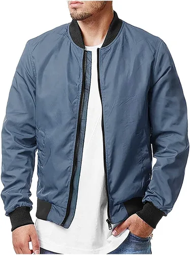 Vista 8 de Chaqueta bomber para hombre, ligera, cortavientos, primavera, otoño, con cremallera completa, casual, softshell, con bolsillos