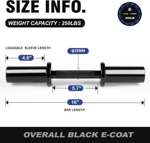 Vista 3 de LIONSCOOL 16"Loadable Dumbbells Pairs, Olympic Dumbbell Handle/Bar for Strength Training, Compatible with 2’’ Standard Plates, Includes 2 Pair of
