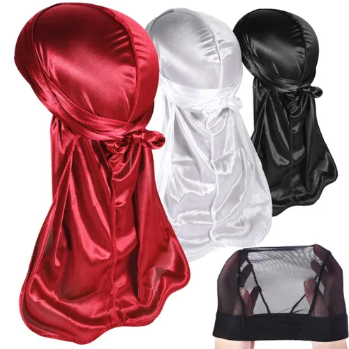Vista 32 de Paquete de 3 piezas de durags sedosas para ondas de hombres, de regalo 1 gorra para marcar las ondas, talla única