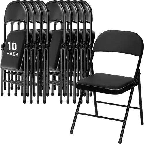 Vista 20 de SEALAMB Paquete de 4 sillas plegables con asiento cómodo, marco de metal resistente, sillas apilables portátiles para bodas, fiestas, oficina