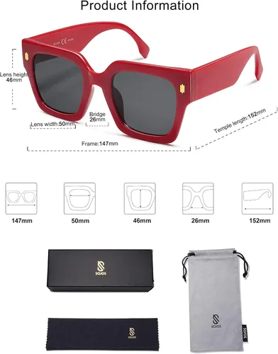 Vista 5 de SOJOS Gafas de sol cuadradas vintage de gran tamaño para mujer, estilo retro, de lujo, con protección UV400, SJ2194