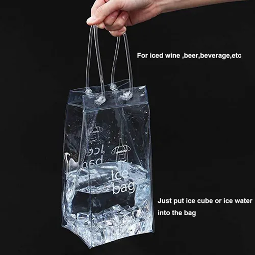 Vista 3 de Bolsa de vino de hielo, portátil, plegable, transparente, con asa, para fiestas, exteriores, champán, cerveza fría, vino blanco, bebidas frías