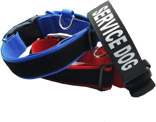 Vista 7 de 3 colores y 3 tamaños: collar táctico para perro de servicio K.9, collar básico ajustable de nailon con parche reflectante para perros pequeños