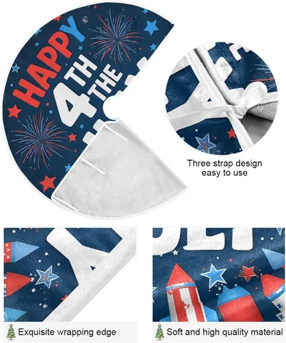 Vista 2 de Falda patriótica para árbol del 4 de julio, 36 pulgadas, diseño de fuegos artificiales de Estados Unidos, Estados Unidos, tapete de Navidad
