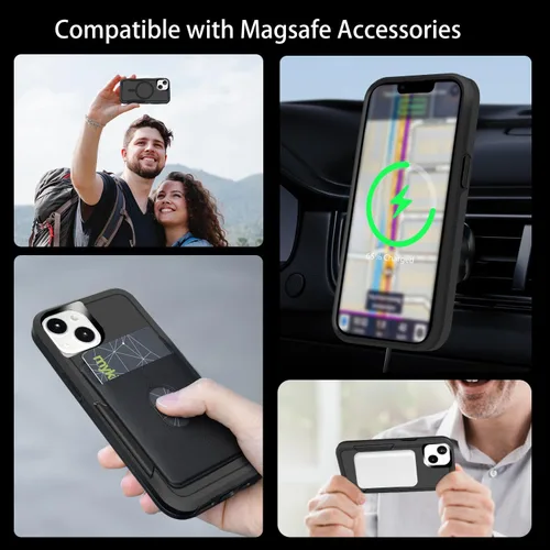 Vista 5 de Funda magnética para iPhone 13, color negro, compatible con MagSafe, protección resistente, a prueba de golpes, a prueba de caídas, de doble capa