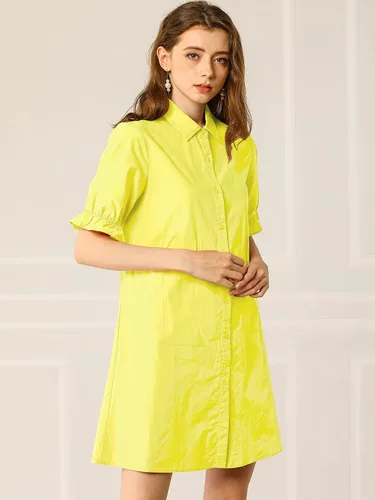 Vista 6 de Allegra K Womens 2023 Summer Ruffled Short Sleeve Cotton Solid Color Belted Button Down Shirt Dress