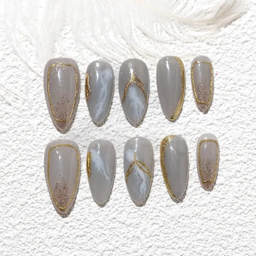 Vista 23 de Sun&Beam Nails Dije hecho a mano de almendra media larga con diseño de diamante de color nude, lindas puntas de uñas postizas, 10 unidades (#99 S)