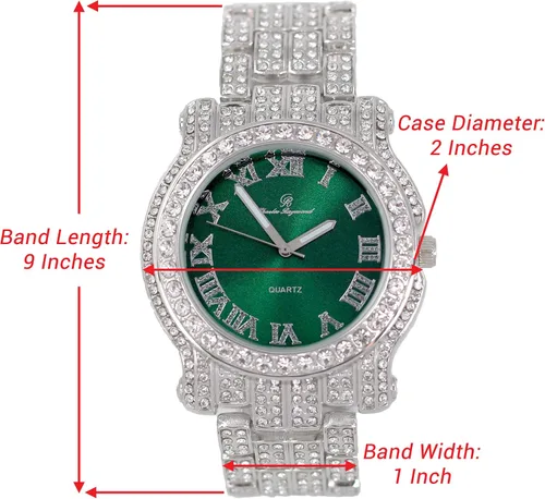 Vista 57 de Charles Raymond Bling-ed Out Ultimate Hip Hop Royalty Reloj para hombre con número romano de fácil lectura o indicadores de tiempo de diamantes