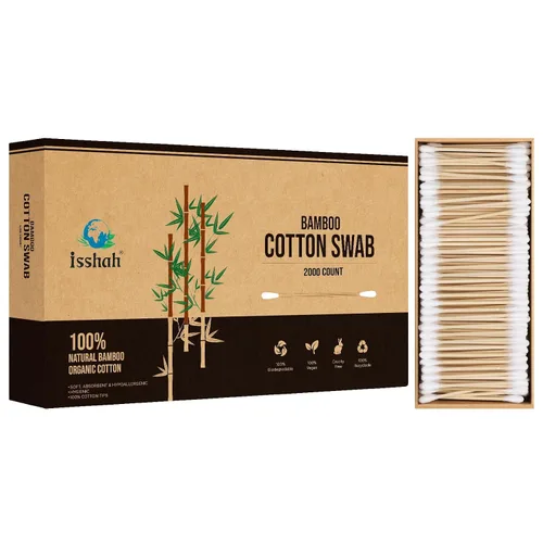 Vista 9 de Isshah - Hisopos de algodón de bambú natural, puntas puntiagudas y espirales, 1000 unidades FSC certified, PETA approved. Biodegradable bamboo