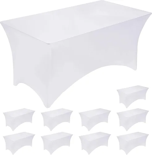 Vista 14 de Fixwal Paquete de 6 Manteles de Mesa Rectangulares, Cubierta de Mesa de 6 Pies, Mantel Blanco Rectangular Ajustado Elástico Rectangular, Cubierta