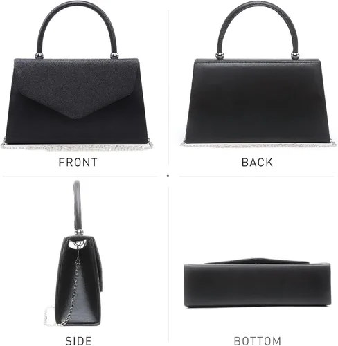 Vista 3 de Dasein Bolso de Noche para Mujer, Bolsos de Embrague para Fiesta, Bolsos de Boda, Bolsos de Cóctel y Baile con Brillo Esmerilado Negro