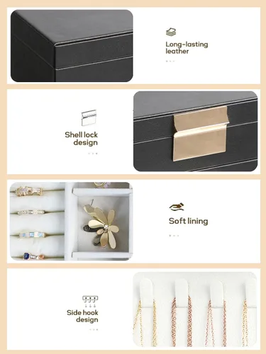 Vista 2 de BOOVO Joyeros para mujer, organizador de joyas de 5 capas con colgador de collar y cajones, caja de joyería grande para aretes, collares y pulseras