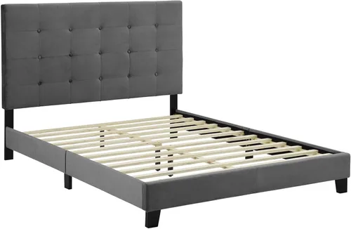 Vista 3 de Modway Melanie - Cama Queen con plataforma capitonada tapizada de terciopelo de alto rendimiento, color gris