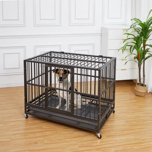 Vista 8 de Garvee Jaula para perros indestructible de 48 pulgadas, jaula para perros grande resistente con rueda