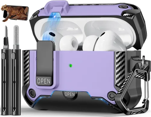 Vista 10 de Funda para AirPods Pro de 2 generación con soporte para teléfono, diseño de interruptor automático de protección completa contra caídas con kit