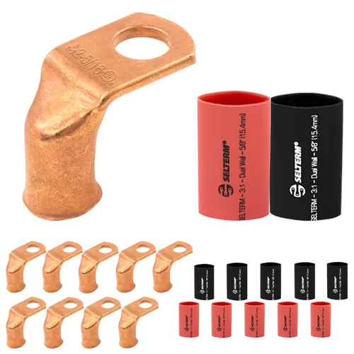 Vista 90 de SELTERM - 5 terminales de anillo resistentes para cable de batería, calibre 1/0 AWG, pernos de 1/2 pulgadas, terminales de calibre 0, ojales