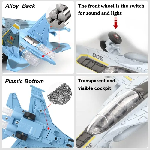 Vista 6 de Juguete de avión para niños, paquete de 2, juguetes de avión fundidos a presión para niños, modelo SU35 F18, juguete de avión para niños, chorros