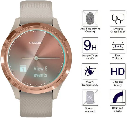 Vista 2 de Orzero Paquete de 3 protectores de pantalla para reloj inteligente compatible con Garmin Vivomove 3S (no para Garmin Venue 3S), vidrio templado