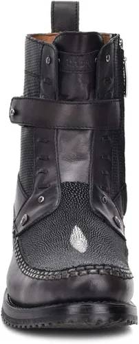 Vista 3 de Cuadra Botas para hombre en piel auténtica de rayas con cremallera negra, Negro