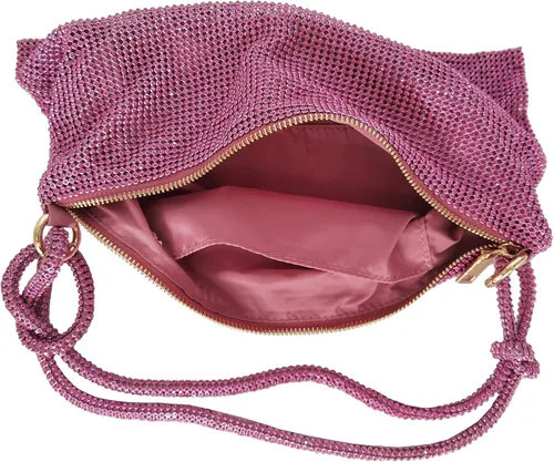 Vista 4 de Bolso de noche brillante con diamantes de imitación para mujer, bolso de mano plateado, bolso Hobo para fiesta, baile de graduación, boda