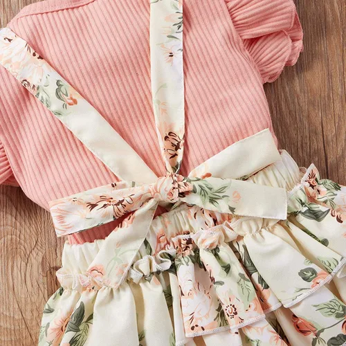 Vista 7 de CIYCUIT Ropa de verano para niña recién nacida camiseta acanalada con volantes florales pantalones cortos con tirantes trajes de diadema