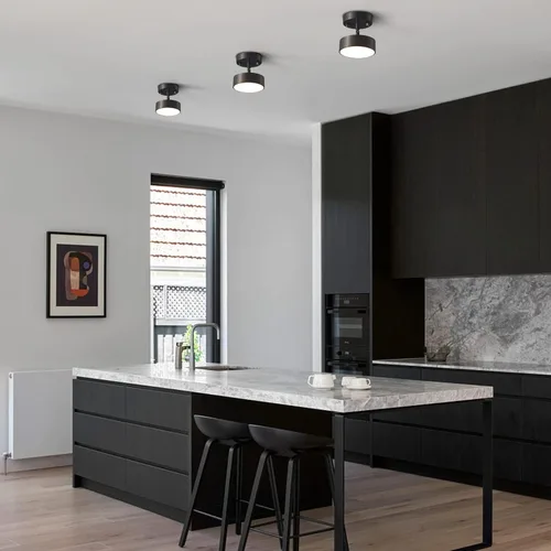 Vista 5 de Moderna lámpara de techo semiempotrada LED redonda de casa de campo, lámpara de techo negro mate para pasillo, comedor, cocina, entrada, vestíbulo