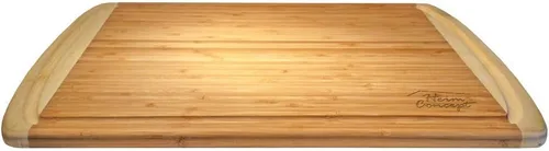 Vista 6 de Orgánic Bamboo [Heim Concept] Tabla de cortar de bambú y bandeja para servir con ranuras para gote, extragrande