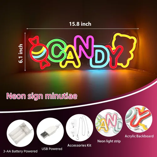 Vista 6 de ATOLS Letrero de neón de caramelo – Decoración de pared, alimentado por batería/USB, perfecto para tienda de dulces, exhibición de carritos, fiestas