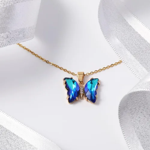 Vista 5 de BONJOULRY Butterfly Crystal Necklace for Women Teen Girls 14K Gold Stainless Steel Butterfies Birthston Pendant Choker Necklaces Aesthetic