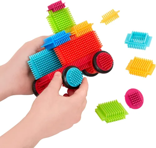 Vista 8 de Battat Bloques de cerdas - Bloques de construcción entrelazados STEM - Juego de 50 piezas - Estuche de transporte reutilizable - Juguetes