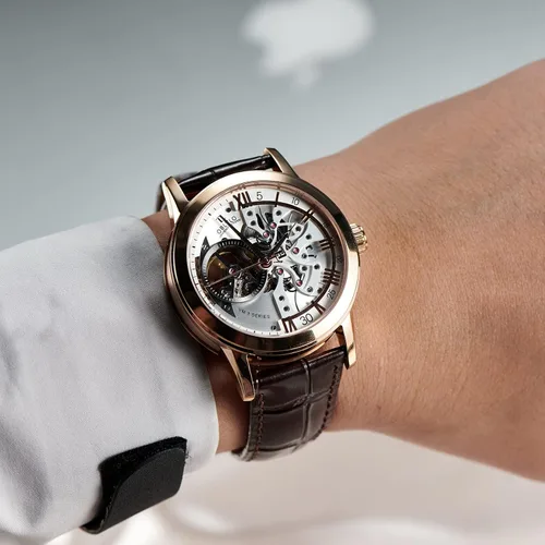 Vista 7 de OBLVLO Relojes casuales de lujo con diseño de esqueleto, oro rosa, relojes automáticos, cristal de zafiro VM-S