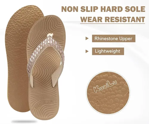 Vista 7 de KuaiLu Sandalias con plataforma de diamantes de imitación y soporte de arco para mujer