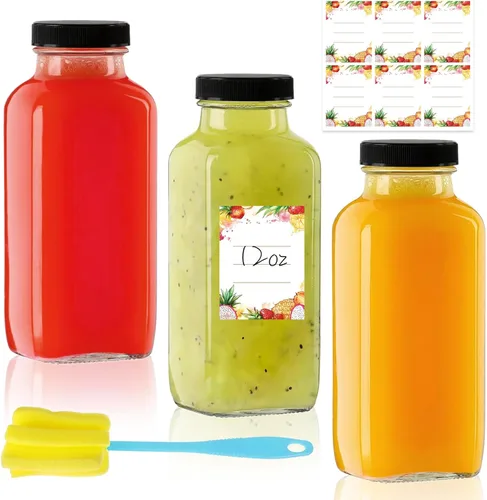 Vista 11 de Botellas de jugo de vidrio de 8 onzas con tapas, paquete de 3 - Frascos reutilizables pequeños para jugos verdes, shots y batidos