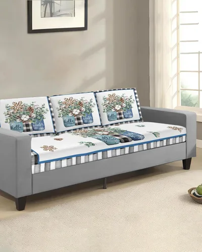 Vista 2 de Fundas de cojín elásticas de Navidad para sofá, seccional, individual, en forma de T, protector para muebles con parte inferior elástica, diseño