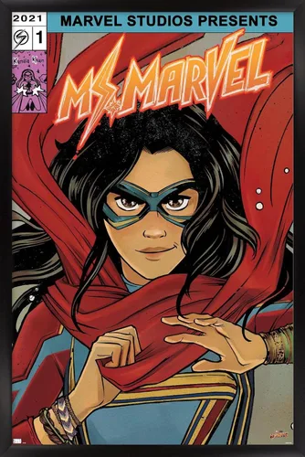 Vista 9 de Trends International Marvel Ms. Marvel - Póster de pared de cómic, 22.4 pulgadas de largo x 14.7 pulgadas, versión enmarcada en madera de granero