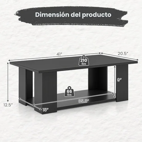 Vista 3 de GOFLAME Mesa auxiliar con almacenamiento, mesa central moderna para espacios pequeños, mesas de té decorativas para sala de estar, sala de Negro