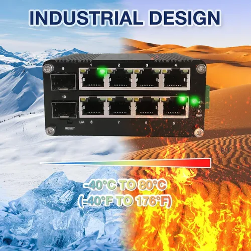 Vista 6 de Interruptor Gigabit industrial de 8 puertos con 2 enlaces ascendentes Gigabit SFP, conmutador de red Ethernet de carril Din-Rail Capacidad